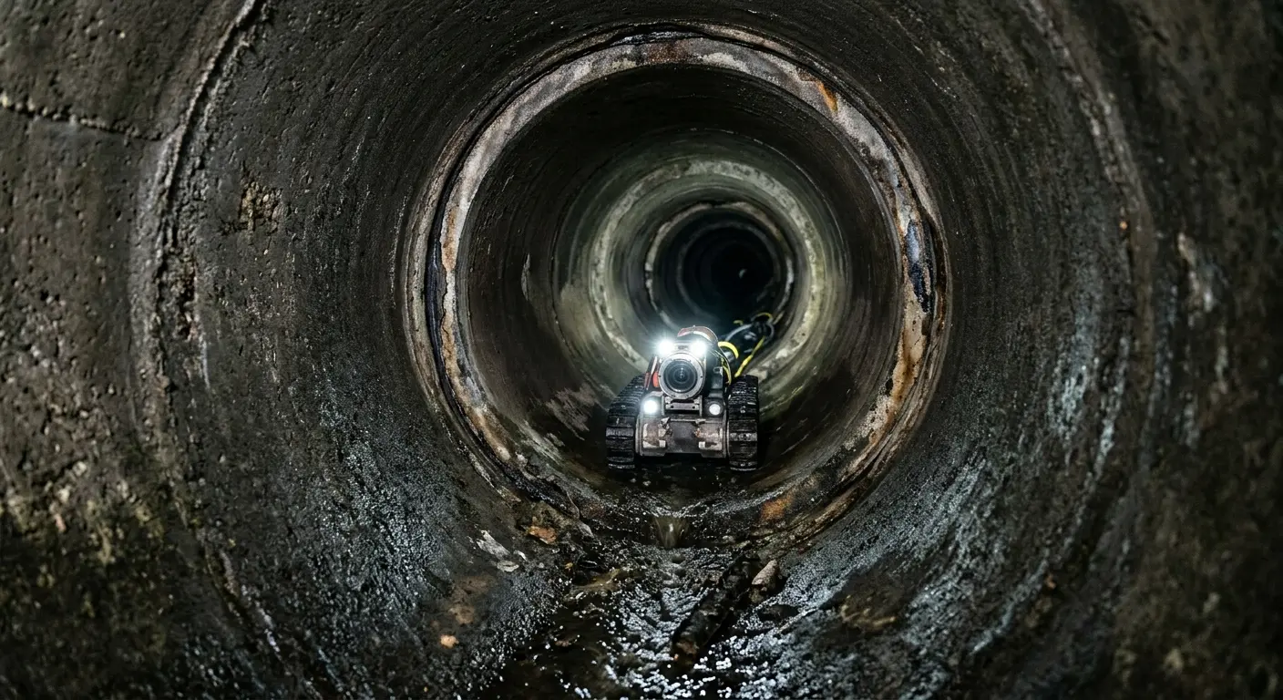 Robotic sewer camera inspecting pipe interior for Drain Snake Service in East Hartford